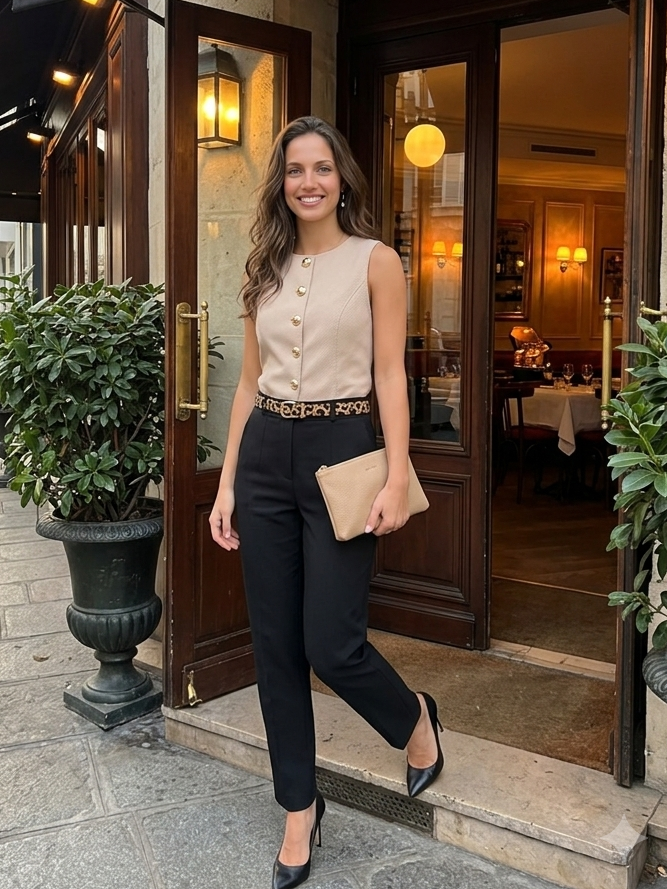 Top style gilet tailleur beige